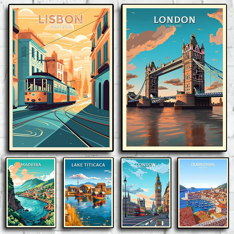 Home Decor London - Canvas Schilderij Retro Vakantie Reizen Stad