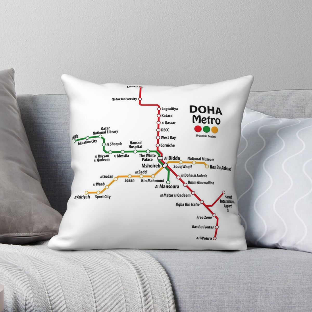 Home Decor Qatar - Qatar Doha Metro Kaart Vierkante Kussensloop