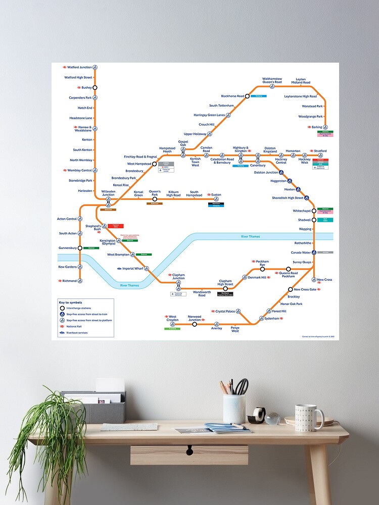 Home Decor London - Londen Overground Kaart Art Foto Print