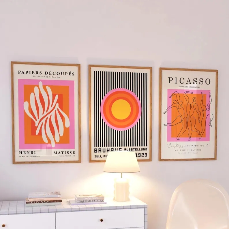 Home Decor Wall Pictures - 3pcsModern Oranje Bauhaus En Picasso Wall
