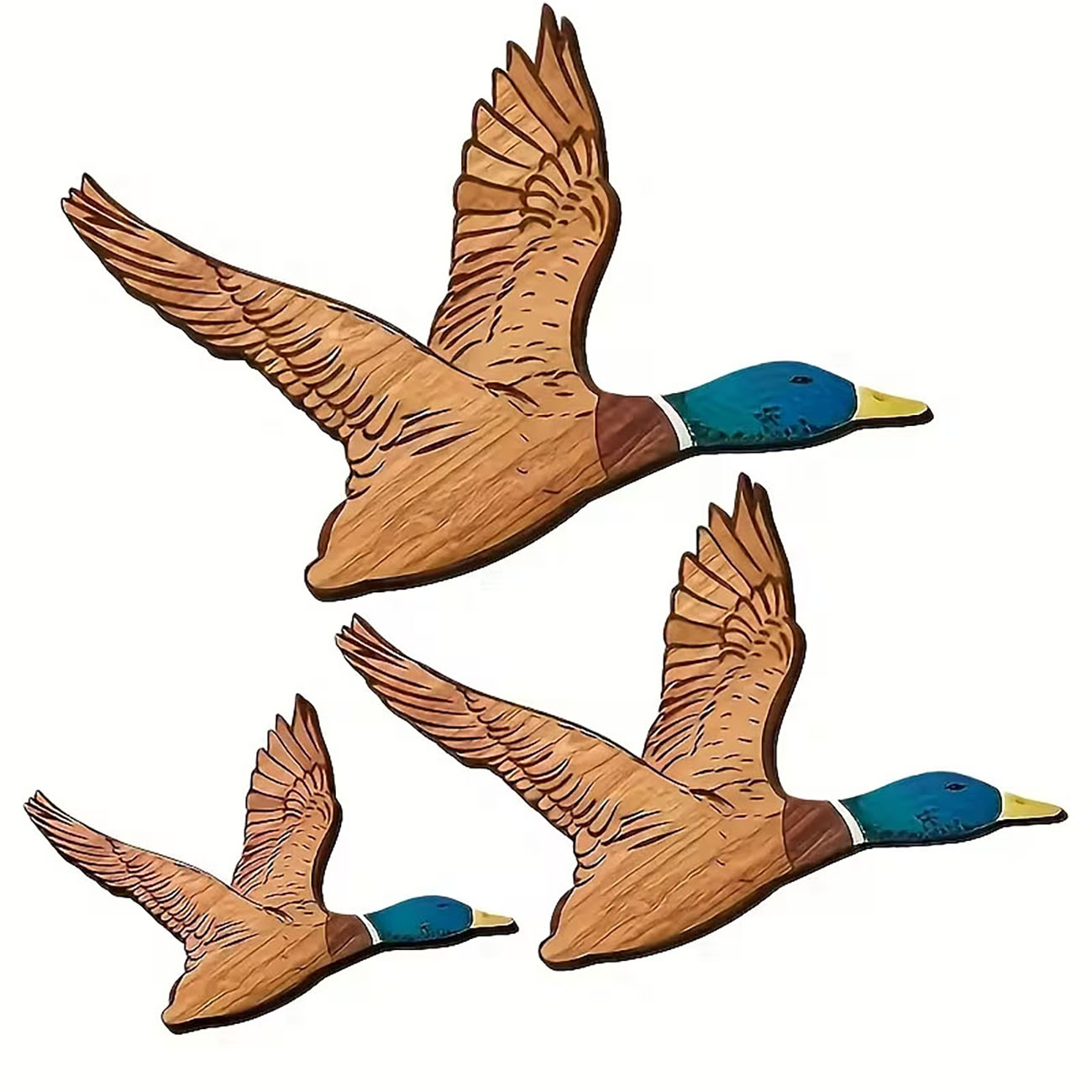 Home Decor Duck - 3 stuks vliegende wilde eend houten