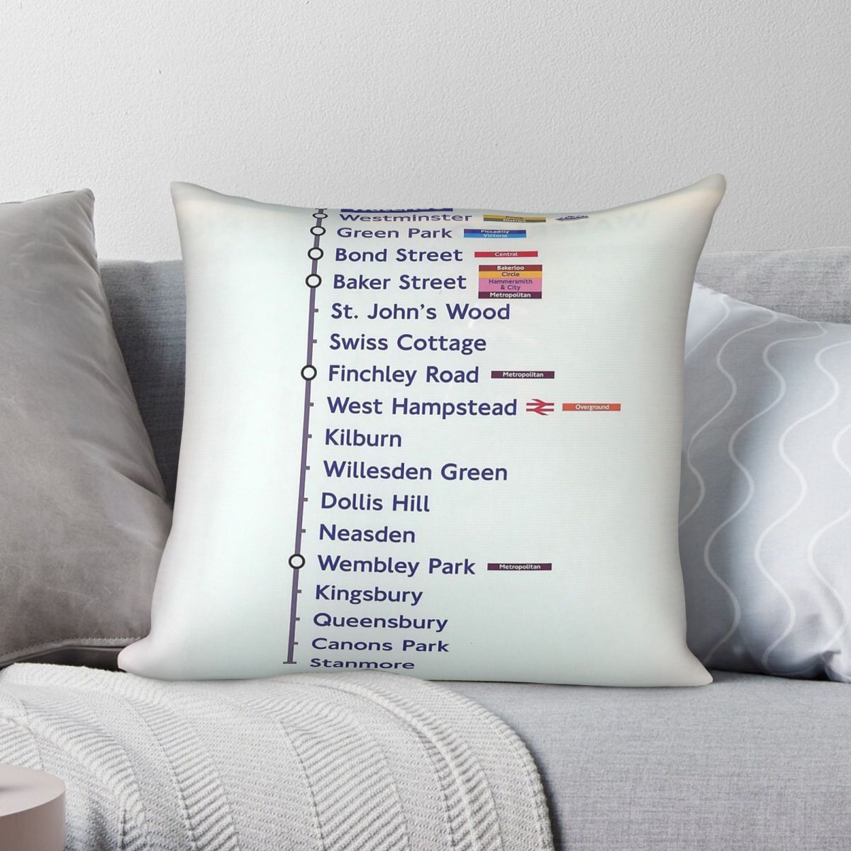 Home Decor London - London Jubilee Line Westbound vierkante kussensloop
