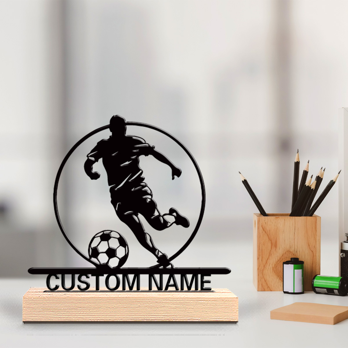 Home Decor Unique - Aangepaste voetbalspeler metalen beeldje met naam,