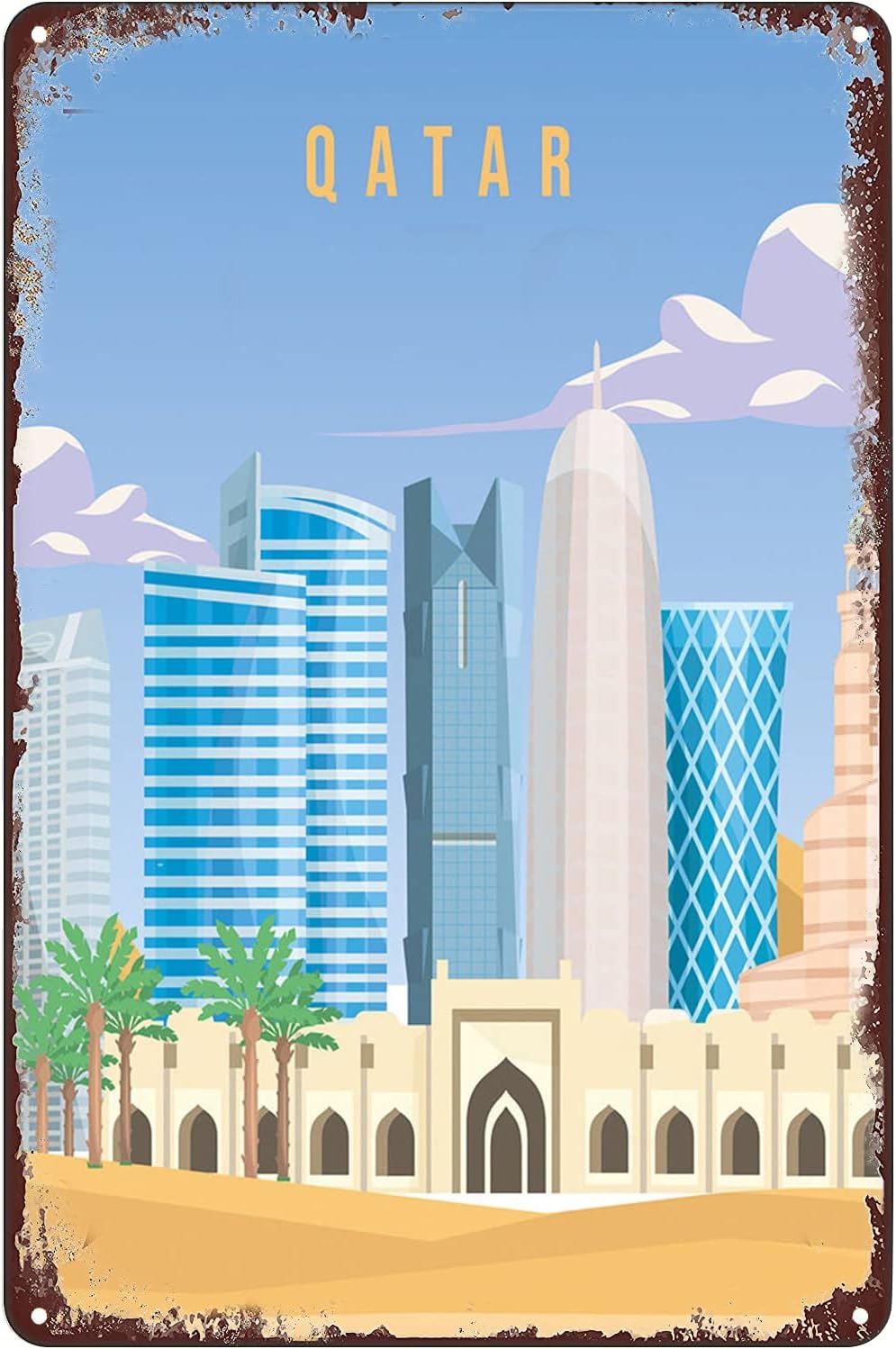 Home Decor Qatar - Vintage Metalen Tin Bord - Qatar