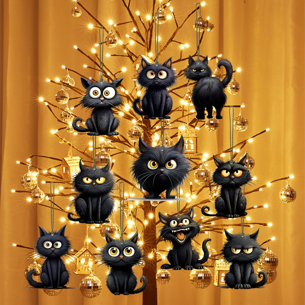 Home Decor Emoji - Handgemaakte zwarte kat Emoji houten hangende