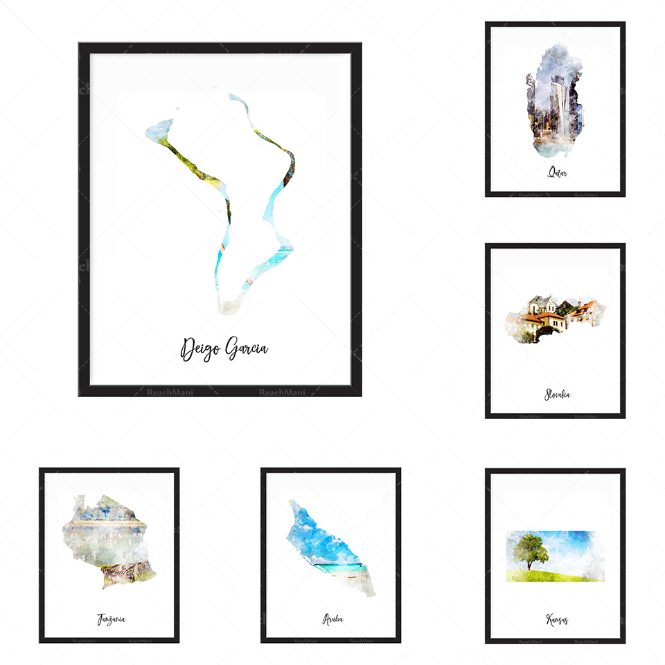 Home Decor Qatar - Aquarelkaart Qatar - staat, landkaart, kaart,